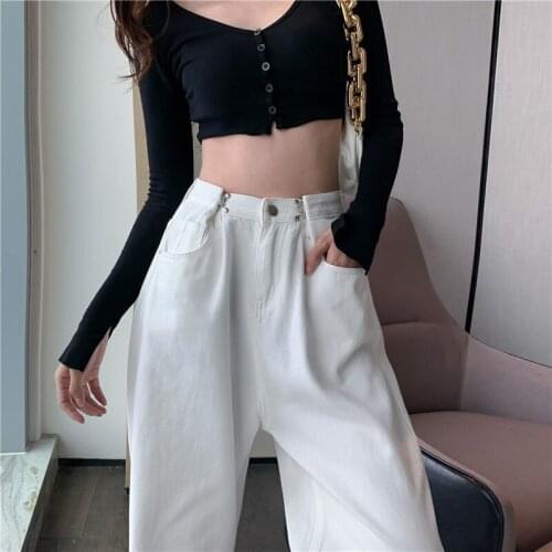 High Waist Black White Jeans for Women Fashion Wide Leg Denim Streetwear Vintage Mom Jeans Harajuku Boyfriend Straight Pants