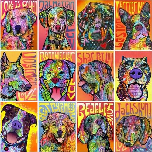 Evershine Diamond Painting Dog Rhinestone Picture Animal Diamond Embroidery Colourful Diamond Mosaic Full Layout Home Decoration