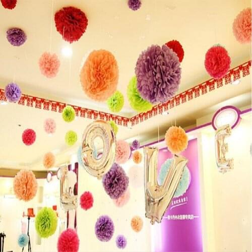 Hot 10"(25cm) pompon Tissue Paper Pom Poms Flower Kissing Balls Home Decoration Festive Party Supplies Outdoor Wedding Favors