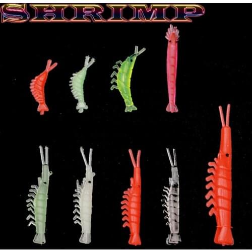 X-Fin 20pcs/Lot 25-63mm Artificial Lure Luminous Shrimp Lure Soft Bait Jigs Worm Grub Fishing Hook Reel Line Tackle Jig head