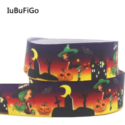 [IuBuFiGo] New 1 inch Halloween witch Grosgrain ribbon,Hair bow DIY handmade 25mm Orange ribbons 50 yards