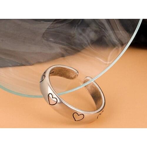 Cute Heart Ring For Women Silver Color Jewelry Open Size Vintage Thai Silver Ring Girl Valentines Day Accessories KOFSAC