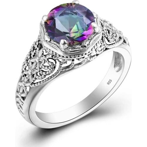 Mystic Topaz Gemstone Ring Engagement Weding 925 Silver Fine Jewelry For Women Rainbow Topaz Bohemia 2020 New Fashion