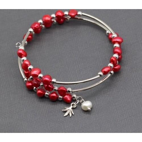 Fashion Layers Wire Wraped Pearls Bracelets 20 Colors Boho Statement Pearl Charms Wrap Bracelet Bangles 5pcs/lot PB002