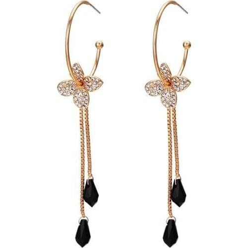 MxGxFam 60% off Christmas SALE Long Line Flowers Crystals Drop Earrings for Women Bohemia Fashion Jewelry Gold Color 18 k