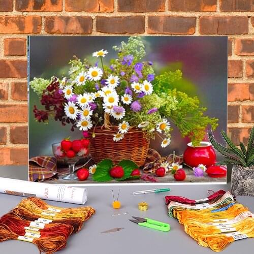 Flower Arranging Printed 11CT Cross-Stitch Kit Embroidery DMC Threads Craft Handmade Painting Hobby Promotions Jewelry