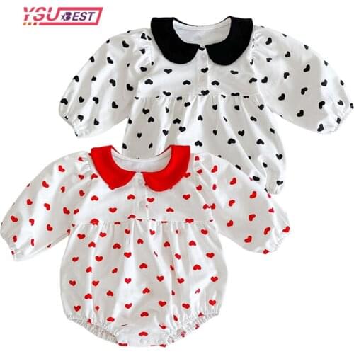 2021 Autumn Newborn Girls Loving Heart Jumpsuits Clothes 0-3Yrs Baby Cotton Girls Rompers Knitted Long Sleeve Children Rompers