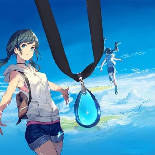 Anime Film Weathering with You Weather Child Raindrop Crystal Pendant Necklace Sapphire Choker Necklaces for Men Women Cosplay