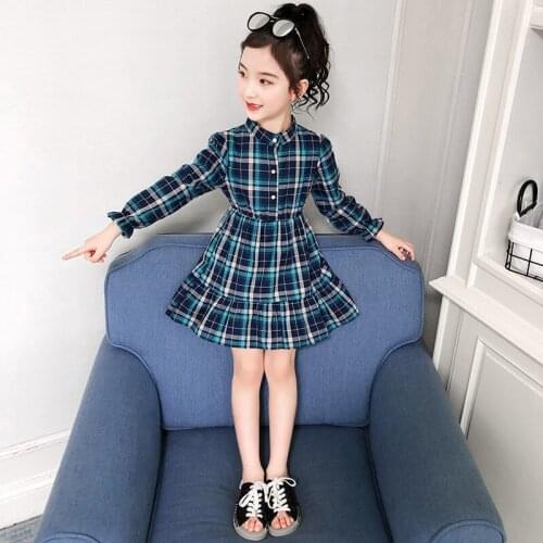 Girl Dress Plaid Long Sleeve Girls Party Dress Children Spring Autumn Kid Dress Casual Style Childrens Clothing 3-12 Years