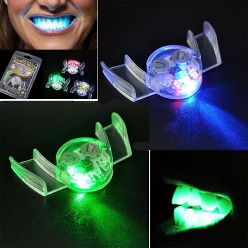 New Glow In The Dark Luminescent Toys Flashing LED Light Up Mouth Braces Piece Glow Teeth for Halloween Party Rave Funny Gifts E