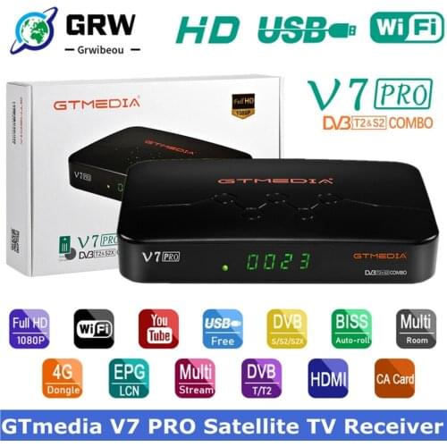 GTMEDIA V7 PRO Satellite TV Receiver 1080P FHD DVB S2 T2 Tuner H.265 10 Bit With USB WiFi Decoder Support Youtube Ccam Spain Box