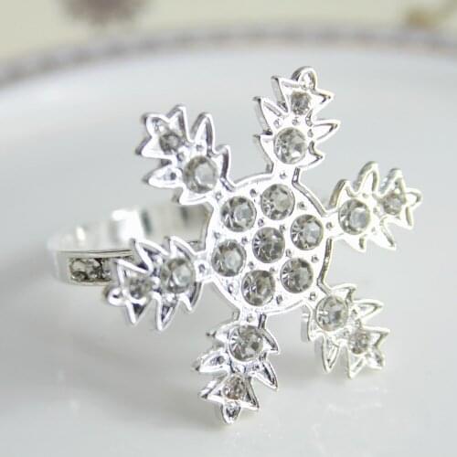 Qn19012105 free shipping silver snowflak with crystal napkin ring wedding holiday decoration , cheap napkin holder 12 pcs