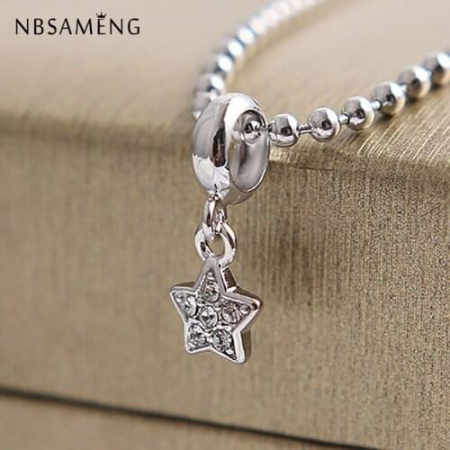 New Authentic 100% 925 Sterling Silver Bead Charm Five Pointed Star Pendant Pave CZ Fit Bracelets Women Diy Jewelry