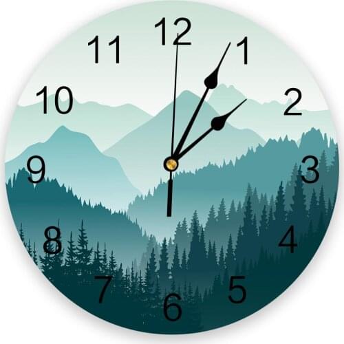Mountains Jungle Silhouette Modern Wall Clock For Home Office Wall Decoration Living Room Bathroom Decor Needle Hanging Watch