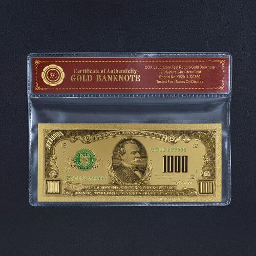 Unite of State $1000 Us Gold Banknotes World Paper Money Banknotes USA Dollars Gold Foil Bill Currency Collections Gift
