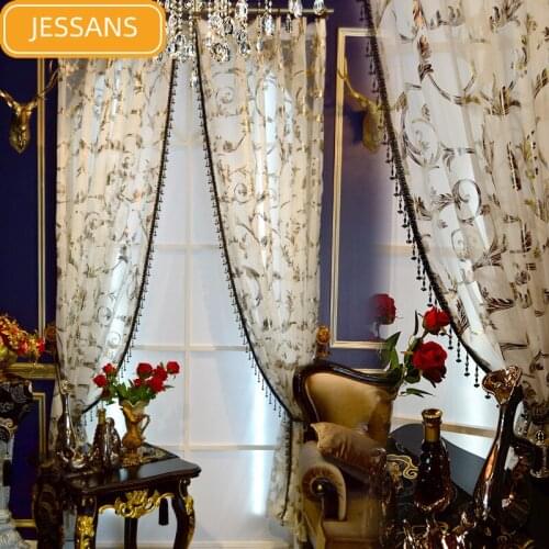 European-style High-end Bronzing Window Screen Curtain for Living Room Bedroom Floor-to-ceiling Window Screen Finished