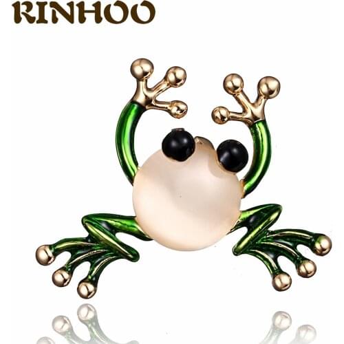 RINHOO Lovely Rhinestone Pearl Frog Brooches for Women Transparent Stone Zircon Brooch Cute Animal Brooch Pin Fashion Jewelry