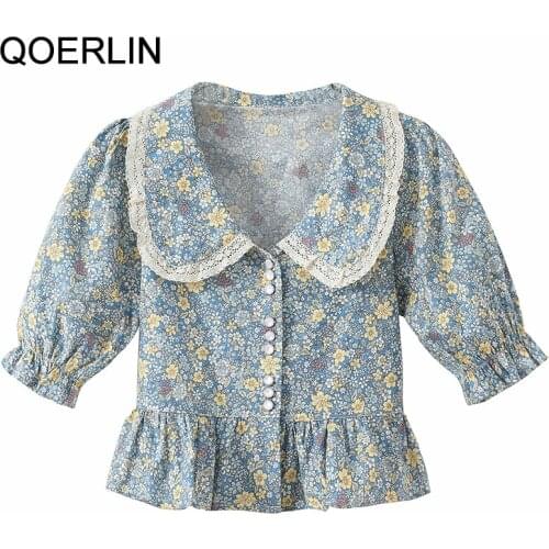 QOERLIN Shirts Women Floral Printed Leisure Loose Elegant Chiffon Tops Blouses Trendy All-match Temperament Korean Style Retro