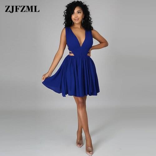 Waist Shaped Ruched Simple A-line Dresses for Women Deep V Neck Sleeveless Big Swing Dress Early Autumn Backless Party Vestido