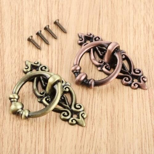 1pc Cupboard Antique Pull Handles Bronze 65*46mm Retro Kitchen Drawer Cabinet Door Handle Furniture Knobs Hardware With Screws