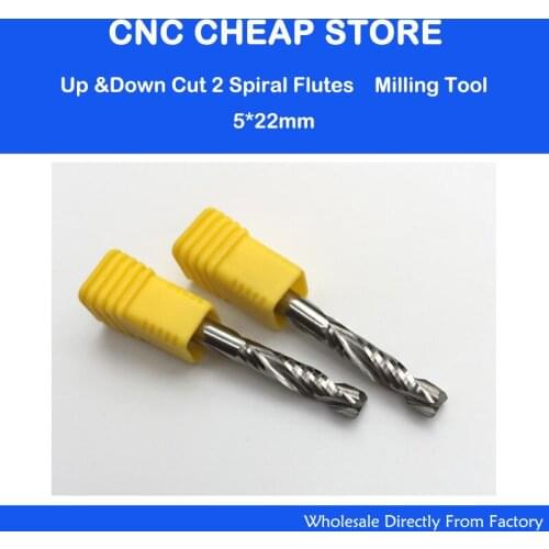 2pcs HQ AAA 5x22MM Up & Down Cut- 2 Spiral Double/Two Flute Carbide CNC Mill Milling Tool Cutter Woodworking Cutting Router Bit