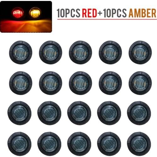20pcs 3/4" Round Red/Amber Led Light Car Truck Boat Trailer Waterproof Auto Exterior Signal Lights Side Marker Lamp