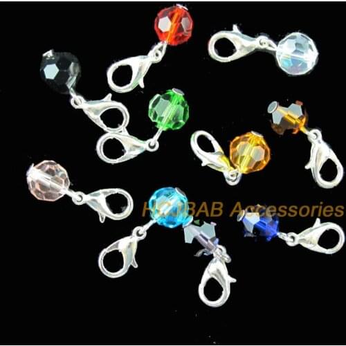 20Pcs Mixed Crystal Ball Beads Charms Silver Plated With Clasps 8mm