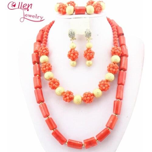 2017 Retro Jewelry African coral Beads Jewelry Set nigerian Wedding Necklace jewelry set women W9017