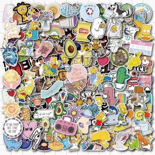 205 PCS Large Pack Cute and Cool Cartoon Waterproof PVC Stickers for Laptop Helmet Bicycle Bottle