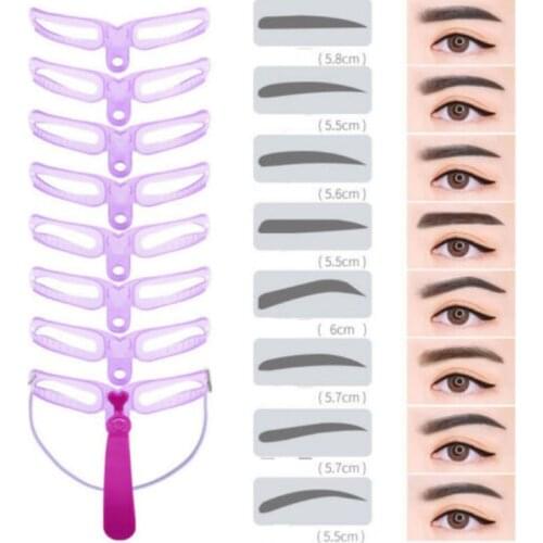 8 in1 Eyebrow Shaping Template Reusable Helper Eyebrow Stencils Kit Grooming Card Eyebrow Defining Makeup Tools