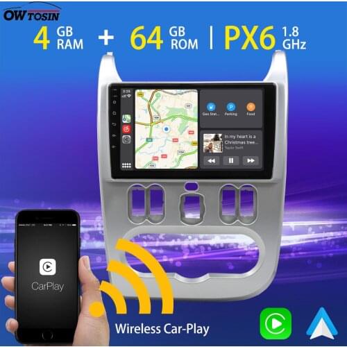 9" Android 10 PX6 4+64G Car Multimedia Player 5*USB GPS Radio For Renault Logan 1 Renault Sandero Lada largus Dacia TDA7850 IPS