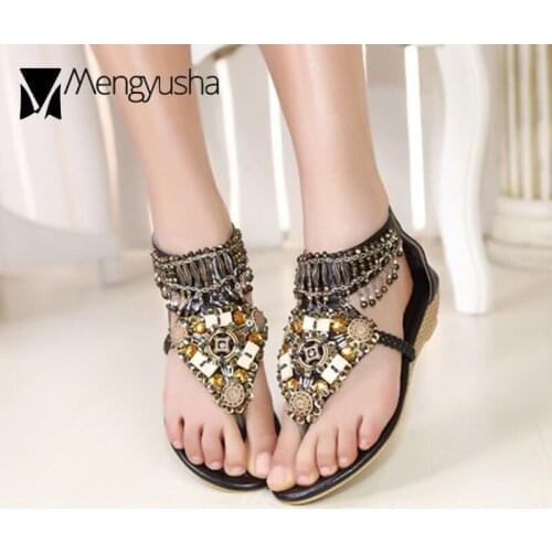 Clip Toe bohemia national crystal ankle band cover heel wedges sandals women back zip metal decoration sandalias shoes women2020