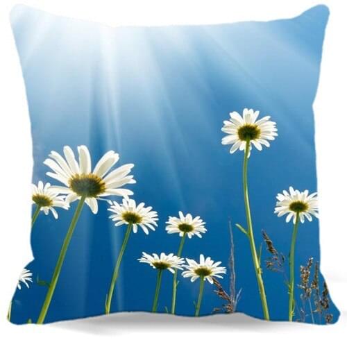 Square Pillow Case 16" 18" 19" cushion Cover for Kids Blue Green Super Soft Gift white yellow Chrysanthemum Flowers pattern