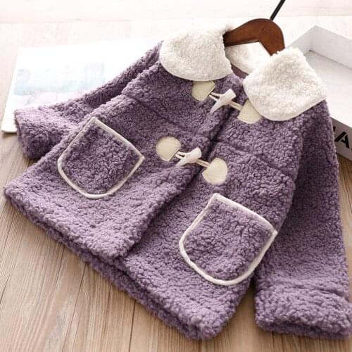 Girls cotton padded coat childrens Lamb Fur integrated ox horn button coat autumn and winter