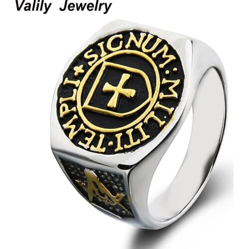 EdgLifU Men Ring Gold Plating Mason Signet Rings Mens Stainless Steel Freemason Ring Masonic Rings Male Party Gift