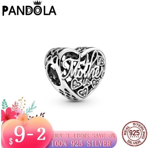 Hot 100% 925 Sterling SILVER charms Mother and Son Script Openwork Charm fit Original Pandora Bracelet silver 925 jewelry