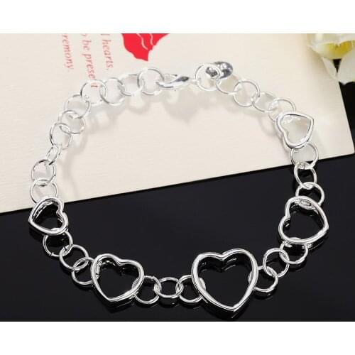 Hot sale fashion 925 sterling silver Bracelet for woman Pretty heart chain Wedding party Valentines Day Gifts classic Jewelry