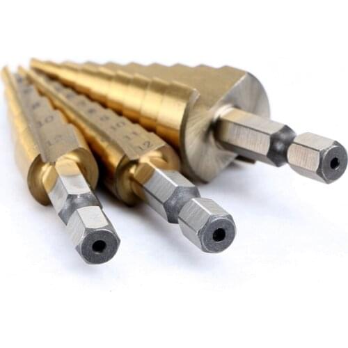 Multifunction 3pcs HSS Metric Titanium Metal Hex Step Drill Bit Set 3-12mm 4-12mm 4-20mm Woodworking Wood Metal Drilling Tool