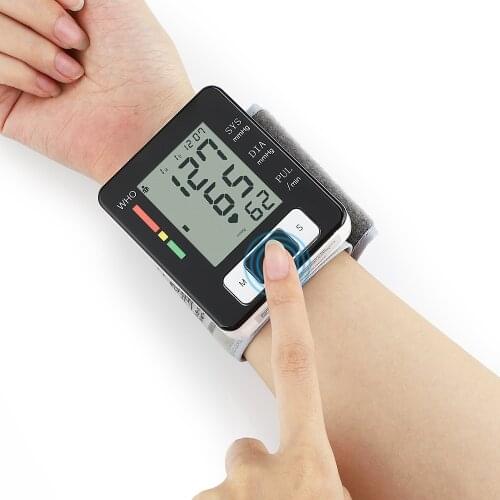 Wrist Blood Pressure Monitor Sphygmomanometer Tonometer BP Monitor Heart Beat Rate Pulse Meter LCD Digital with Storage Case