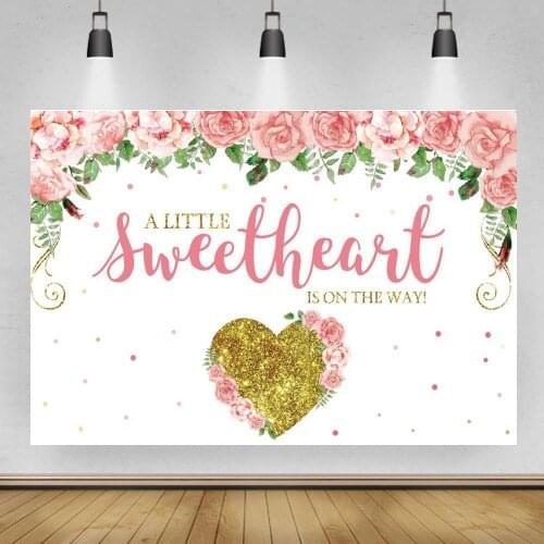 A Little Sweetheart Newborn Photography Backdrops Flowers Tassel Gold Heart Baby Shower Girl Art Photo Backgrounds