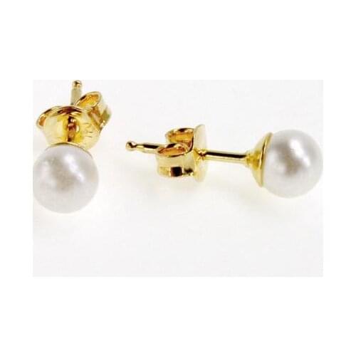 New Arrival Favorite Pearl Jewelry 4mm White Pearl Gold 18k GF Earrings Girl Kids Baby Classic Push Back Stud Earring