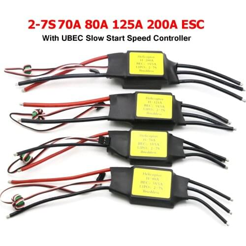 New 70A 80A 125A 200A Brushless ESC 5V 5A With UBEC Slow Start Speed Controller For RC Multicopter Airplanes Helicopter RC Drone