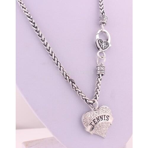Zinc alloy crystals TENNIS heart pendant with wheat link chain lobster clasp necklace