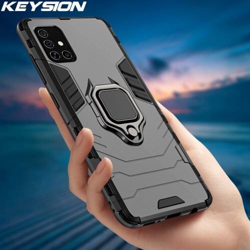 KEYSION Shockproof Armor Case for Samsung M31S Ring Stand Bumper Silicone + PC Phone Back Cover for Galaxy M51 M31 M21 M11 M01
