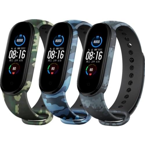 Camo Silicone Replacement Watch Strap for Xiaomi Miband 5 5NFC Strap Smart Bracelet Wristband for Xiaomi Miband 5 Watchband
