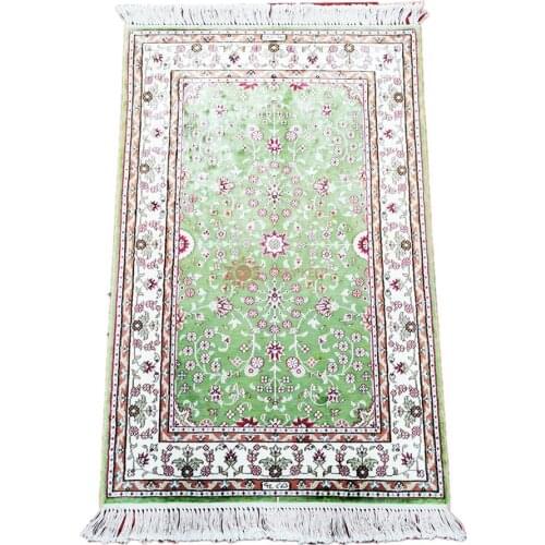 Seeykeep™ 2x3ft Exquisite Red Floral Design With Green Backcolor Silk Handknotted Rug-NY3016273