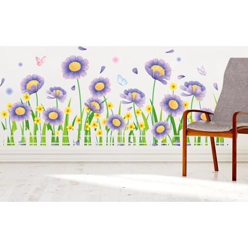 [shijuekongjian] Daisy Flowers Wall Stickers DIY Plant Wall Decals for House Living Room Bedroom Kitchen Decoration Accessories