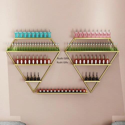 Nordic Gold Nail Polish Bottle Storage Rack Iron Nail Polish Display Stand Wall Shelf Metal Beauty Manicure Store Holder Rack