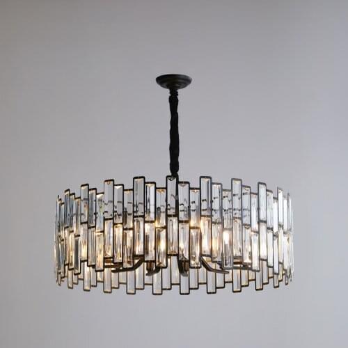 Modern black chandelier for living room luxury home decor chain crystal lamp round dining room cristal lighting fixture