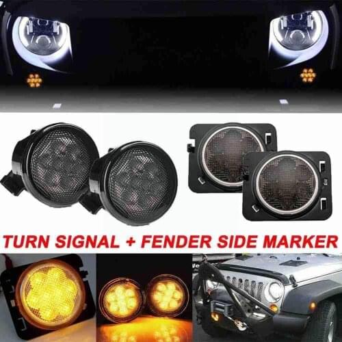 LED Turn Signal+ Side Marker Fender Light Smoked Lens Wrangler 07-17 For Jeep JK T2R9
